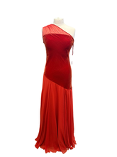 Load image into Gallery viewer, Amanda Wakeley Rust One-Shoulder Velvet Evening Gown UK12