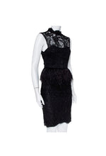Load image into Gallery viewer, Alice + Olivia Black Lace Dress with Ostrich Feather Trim UK10