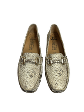 Load image into Gallery viewer, Russell & Bromley Gold Snake Effect Leather Loafer in UK6.5