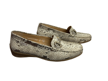 Load image into Gallery viewer, Russell & Bromley Gold Snake Effect Leather Loafer in UK6.5