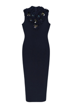 Load image into Gallery viewer, Karen Millen Bandage Embellished Neck Navy Maxi Dress Small RRP £149