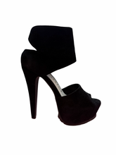 Load image into Gallery viewer, PPQ for Office Black Suede Platform Stilettos in UK5 EU38