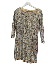 Load image into Gallery viewer, Elie Tahari Vintage Silver Gold Animal Sequin Mini Dress UK10