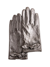 Load image into Gallery viewer, Ted Baker Sophiis Bow Gunmetal Leather Gloves Size S/M
