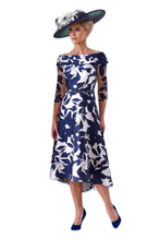Load image into Gallery viewer, Irresistible Off The Shoulder Floral Detail Dress in Navy & Silver UK18