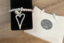 Load image into Gallery viewer, TLDS Square beaded stretch Bracelet with heart &amp; crystal charms.
