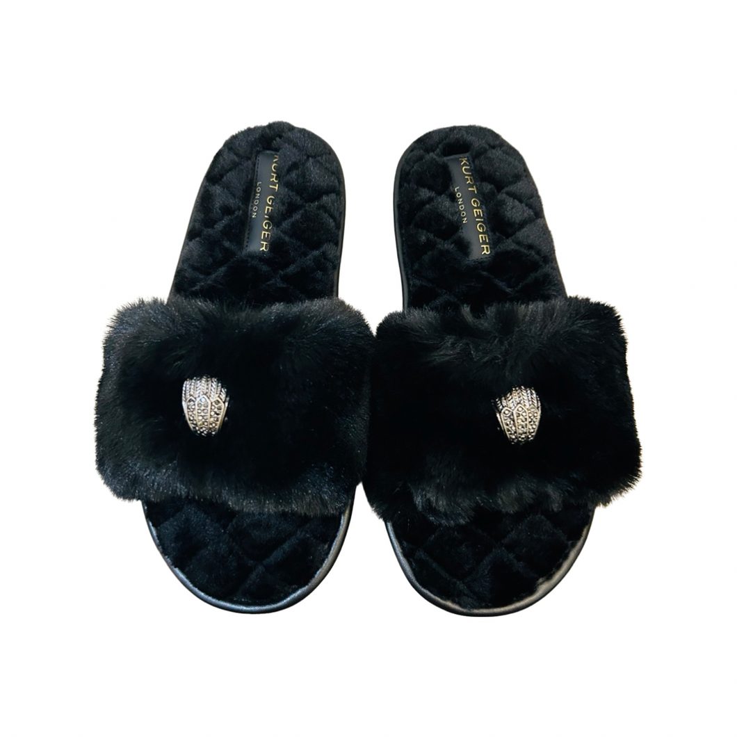 Kurt Geiger Kensington Black Furry Slipper Size Medium (UK5-7)