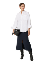 Load image into Gallery viewer, Jigsaw Navy Wool &amp; Cotton Blend Knitted Skirt Size Large RRP £125
