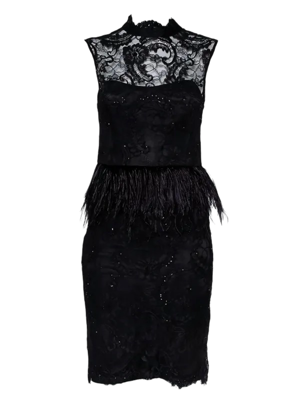 Alice + Olivia Black Lace Dress with Ostrich Feather Trim UK10 The Little Dress Shop Richmond Alice + Olivia Black Lace Dress with Ostrich Feather Trim UK10 The Little Dress Shop Richmond