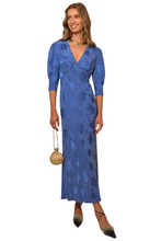 Load image into Gallery viewer, RIXO Zadie Steel Blue Poppy Jacquard Midi Dress UK12
