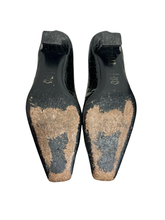 Load image into Gallery viewer, Russell &amp; Bromley Black Croc Effect Patent Leather Kitten Heel Courts in UK6
