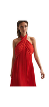 Load image into Gallery viewer, Reiss Red Roya Halter Neck Pleat Midi Dress UK10 RRP £248
