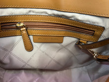 Load image into Gallery viewer, Michael Kors Mara Crossbody Saddle Bag in Natural Canvas and Tan Leather
