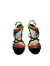 Load image into Gallery viewer, Jimmy ChooVisby Multi Coloured Mix Leather And Glossy Elaphe Sandals UK4.5
