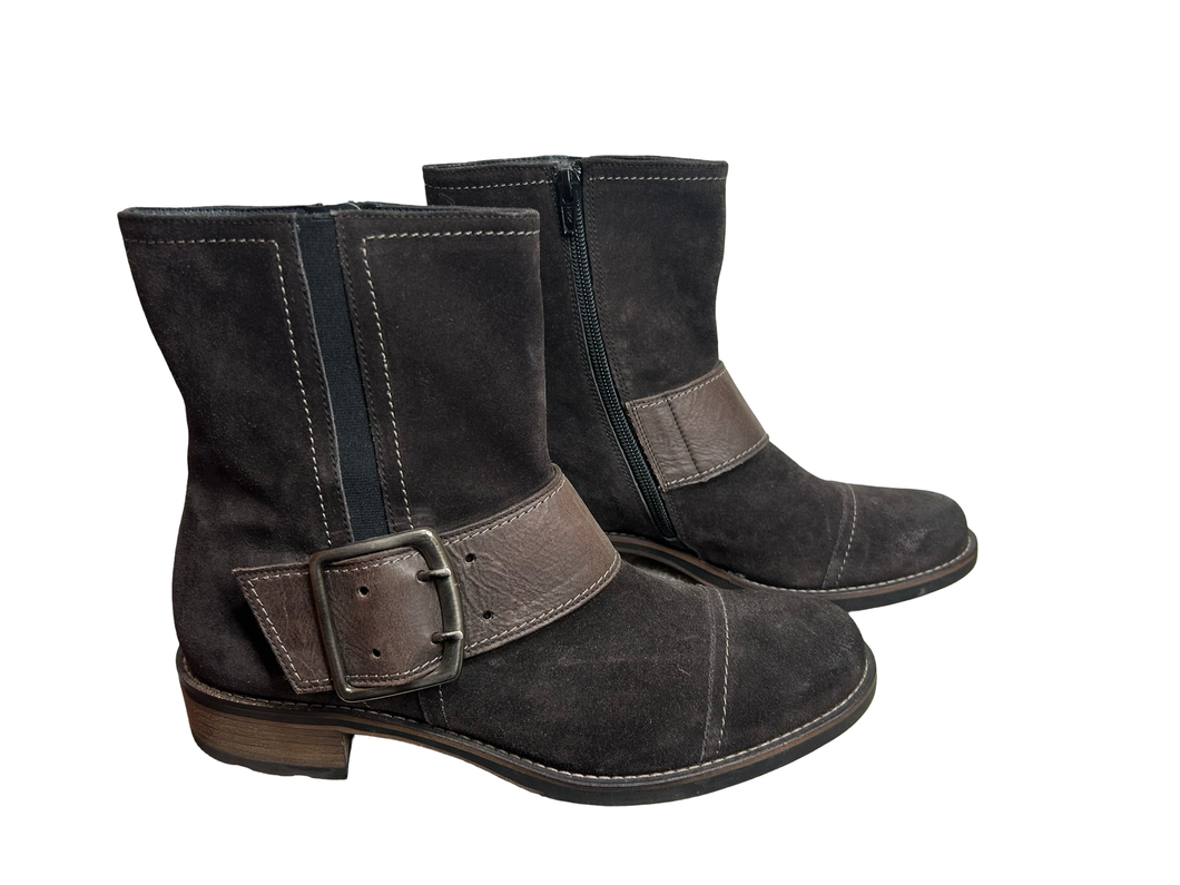 Peter Green Chocolate Brown Suede Biker Boots UK6.5