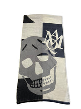 Load image into Gallery viewer, Alexander McQueen Grey &amp; Navy Skull Wool Scarf
