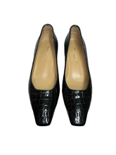 Load image into Gallery viewer, Russell &amp; Bromley Black Croc Effect Patent Leather Kitten Heel Courts in UK6
