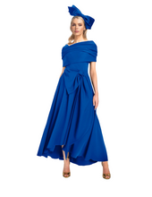Load image into Gallery viewer, Kevan Jon Safia Flare Cape Dress in Cobalt UK12 RRP £435
