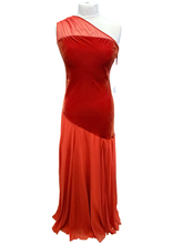 Load image into Gallery viewer, Amanda Wakeley Rust One-Shoulder Velvet Evening Gown UK12
