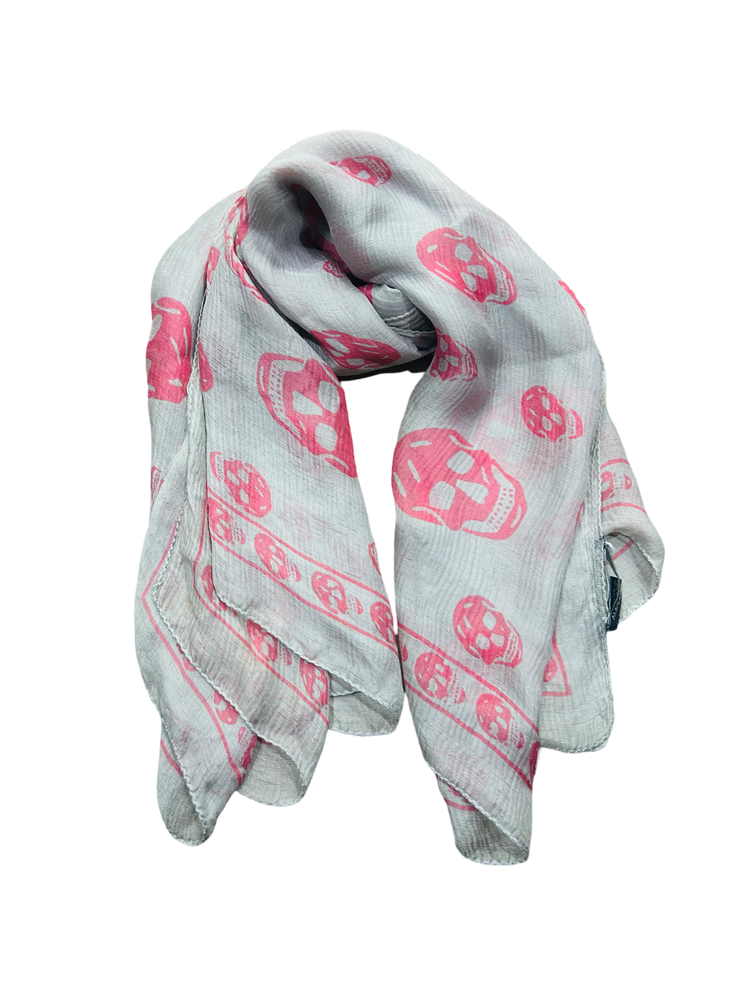 Alexander McQueen Silk Skull Scarf Grey & Pink