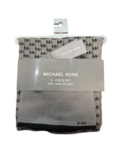Load image into Gallery viewer, Michael Kors Grey/Black Logo Print Scarf &amp; Hat Set
