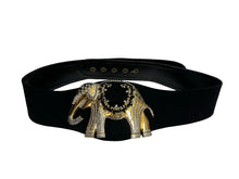 Load image into Gallery viewer, Vintage 80&#39;s Henryks Bijoux Vienne Black Suede Leather Jewelled Elephant Cinch Belt 
 75cm
