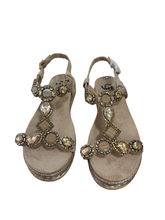 Load image into Gallery viewer, Gold &amp; Gold Jewelled Espadrille Sandals UK7
