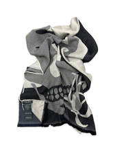 Load image into Gallery viewer, Alexander McQueen Grey &amp; Navy Skull Wool Scarf
