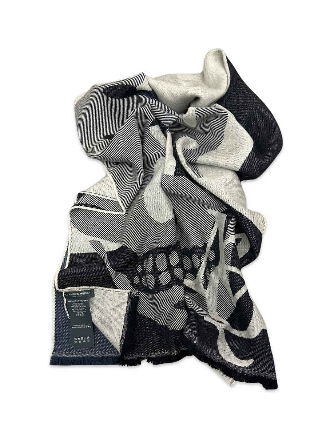 Alexander McQueen Grey & Navy Skull Wool Scarf