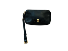 Load image into Gallery viewer, Mulberry Bow Wristlet Double Zip Pouch in Black Silky Classic Calf
