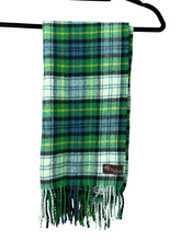 Load image into Gallery viewer, Mulberry Lambswool Green/Blue Tartan Scarf
