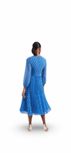 Load image into Gallery viewer, Hobbs Selena Polka Dot Pleated Dress, Blue/Ivory UK12
