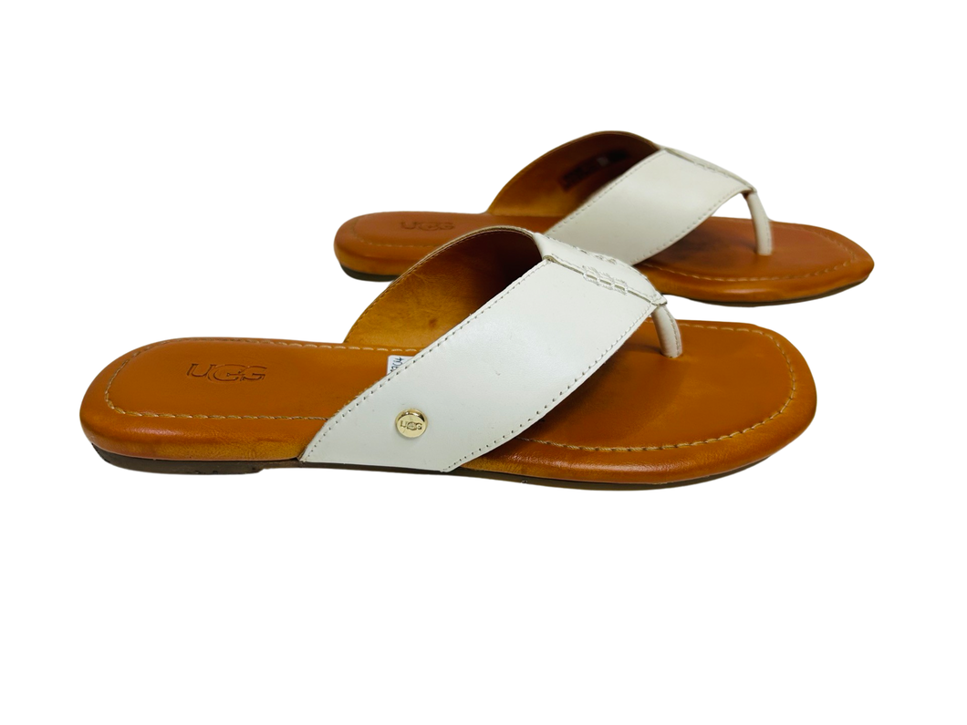 Ugg Carey White Leather Flip Flop Sandals UK