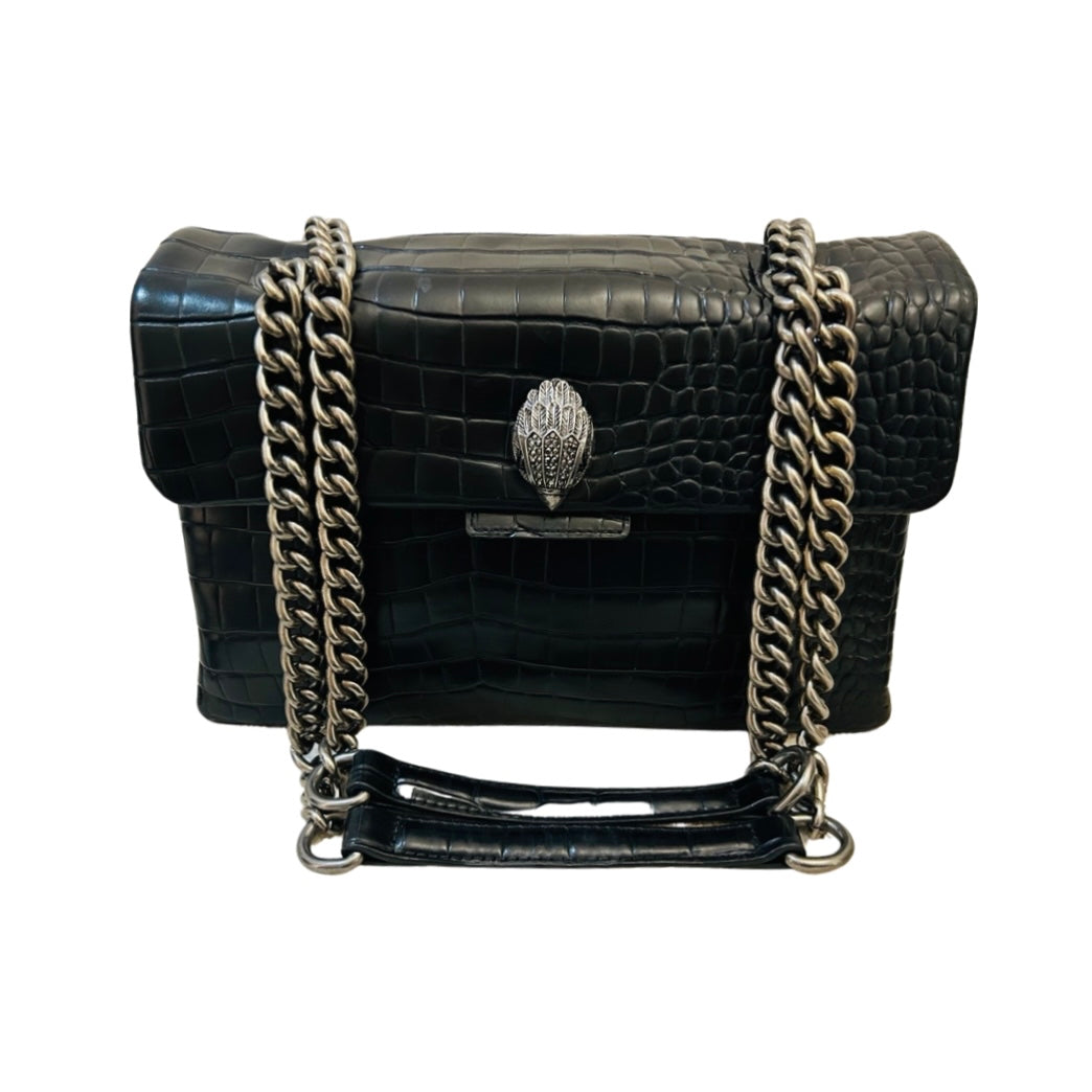 Kurt Geiger London Kensington Croc Leather Shoulder Bag in Black