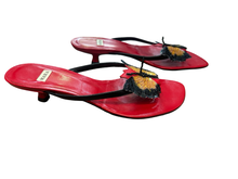 Load image into Gallery viewer, Mara Vintage Butterfly Black Toe Post Heeled Sandals UK4
