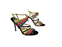 Load image into Gallery viewer, Jimmy ChooVisby Multi Coloured Mix Leather And Glossy Elaphe Sandals UK4.5
