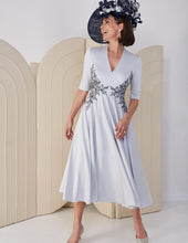 Load image into Gallery viewer, John Charles 28019 Silver and Navy Dress UK12 BNWT
