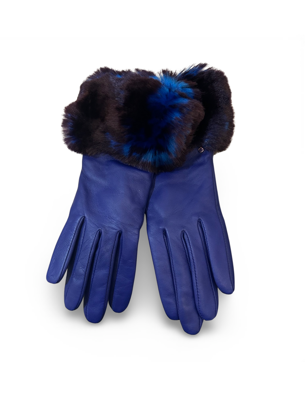 Ted Baker Jullian Blue Leather Faux Fur Gloves S/M