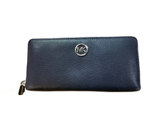 Load image into Gallery viewer, Michael Kors Navy Leather Large Continental Zip Around Wallet
