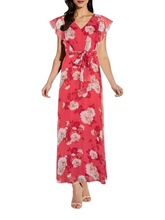 Load image into Gallery viewer, Adrianna Papell Red Camellia Flutter Floral Maxi Dress UK8 New with Tags RRP £199
