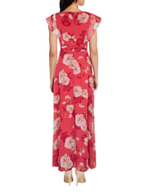 Load image into Gallery viewer, Adrianna Papell Red Camellia Flutter Floral Maxi Dress UK8 New with Tags RRP £199
