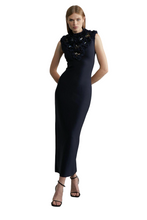 Load image into Gallery viewer, Karen Millen Bandage Embellished Neck Navy Maxi Dress Small RRP £149
