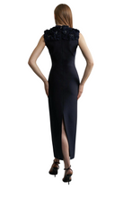 Load image into Gallery viewer, Karen Millen Bandage Embellished Neck Navy Maxi Dress Small RRP £149
