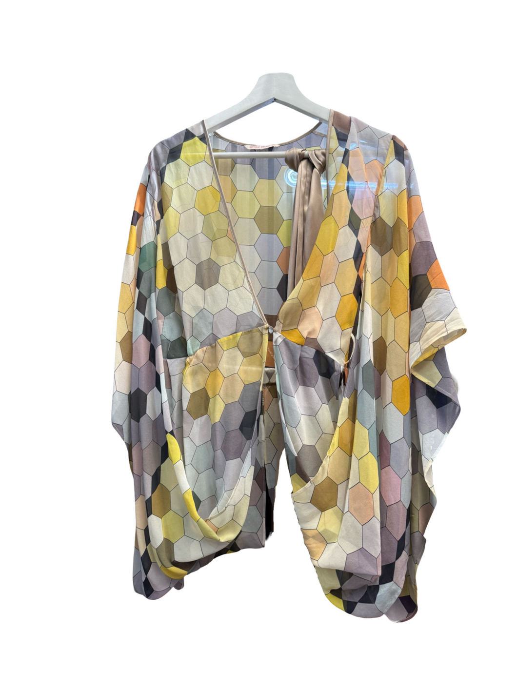 Matthew Williamson Multicolor Honeycomb Printed Silk Wrap Kimono Tunic UK10