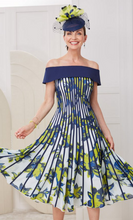 Load image into Gallery viewer, John Charles 29018 Navy and Lime Print Bardot Dress UK18
