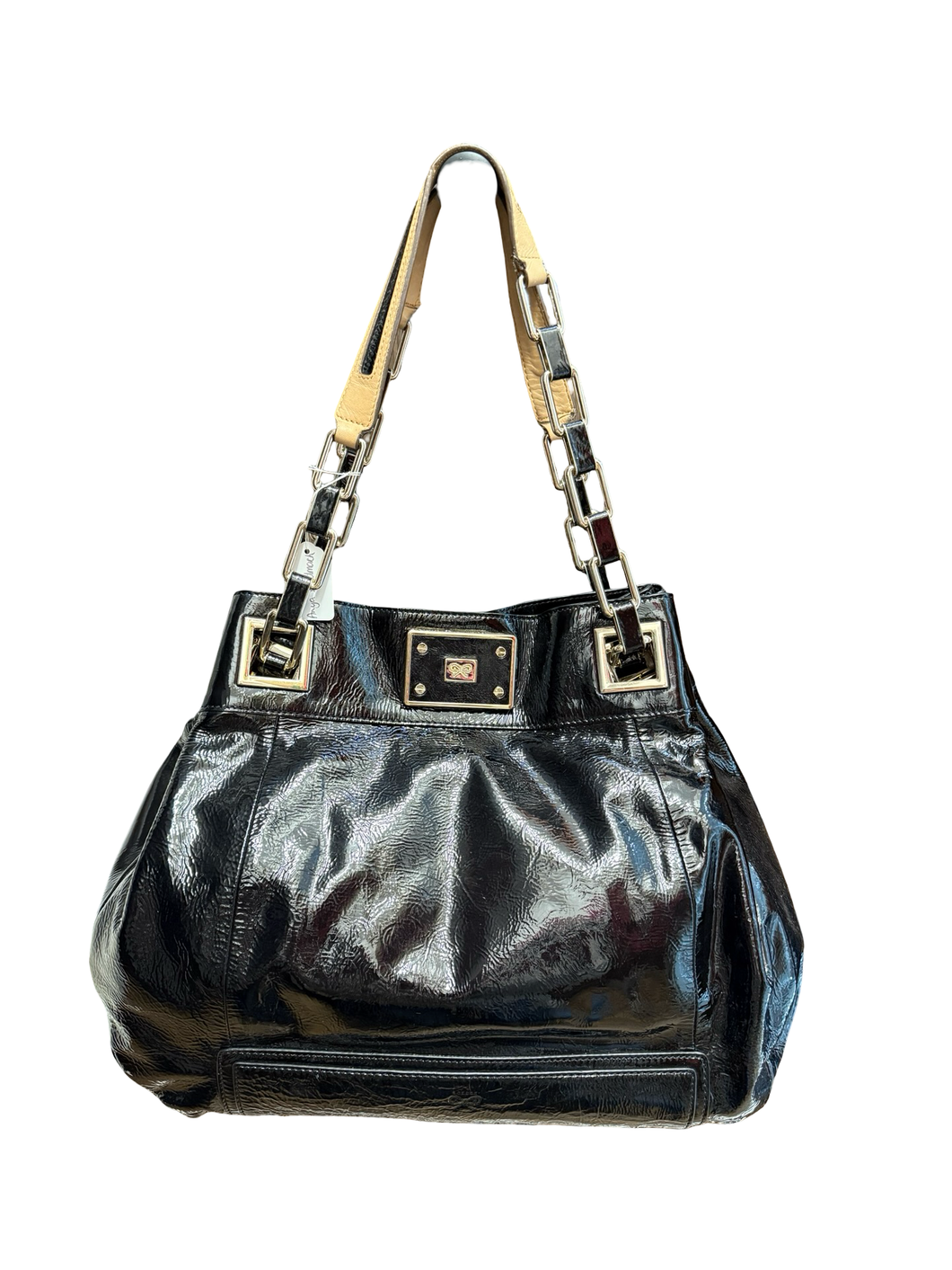 Vintage Anya Hindmarch Black Patent Shoulder Bag – Chain Link Strap