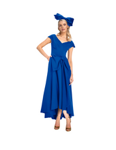 Load image into Gallery viewer, Kevan Jon Safia Flare Cape Dress in Cobalt UK12 RRP £435
