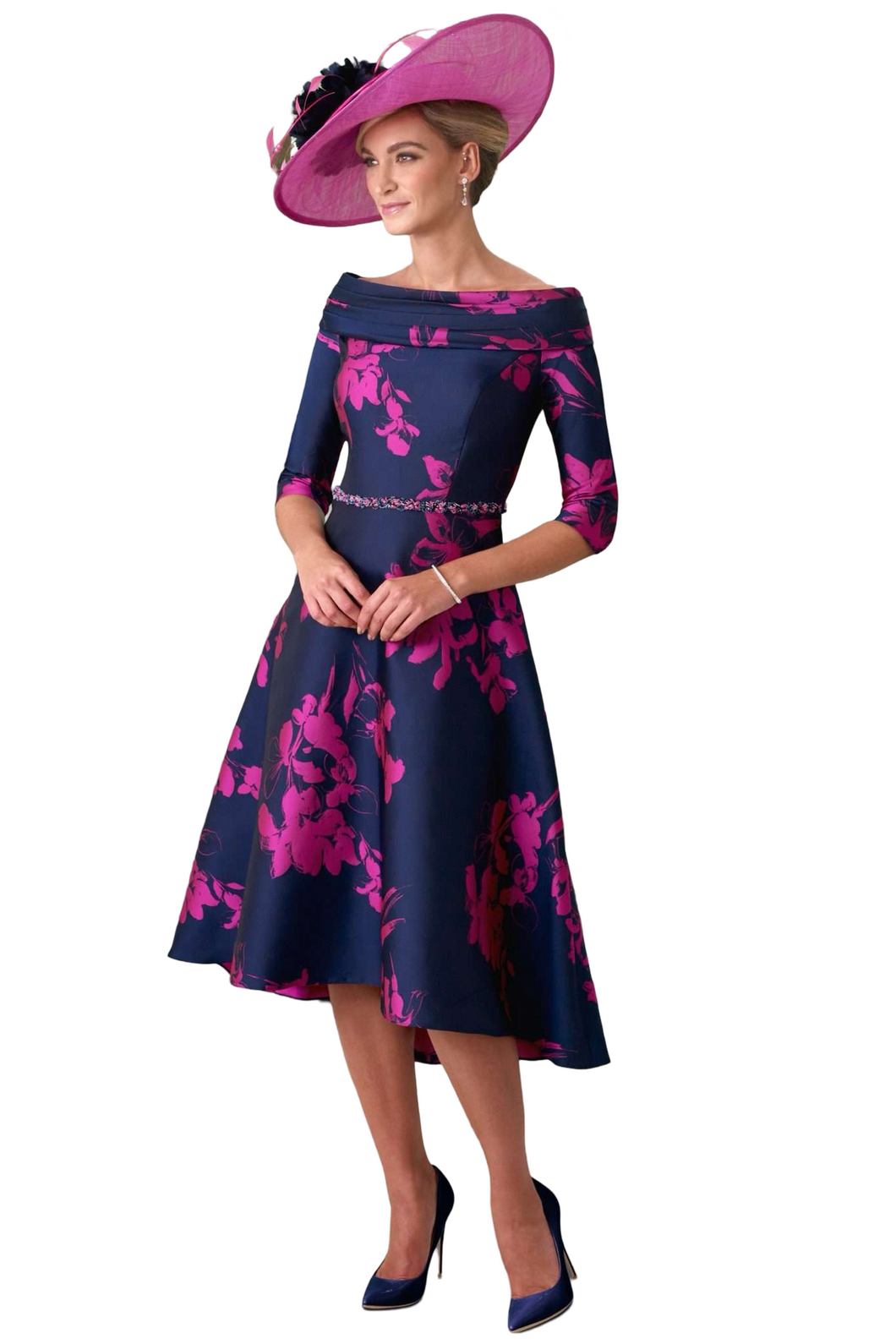 Irresistible Veromia IR6193 Off The Shoulder Fuchsia/Navy Dress UK10