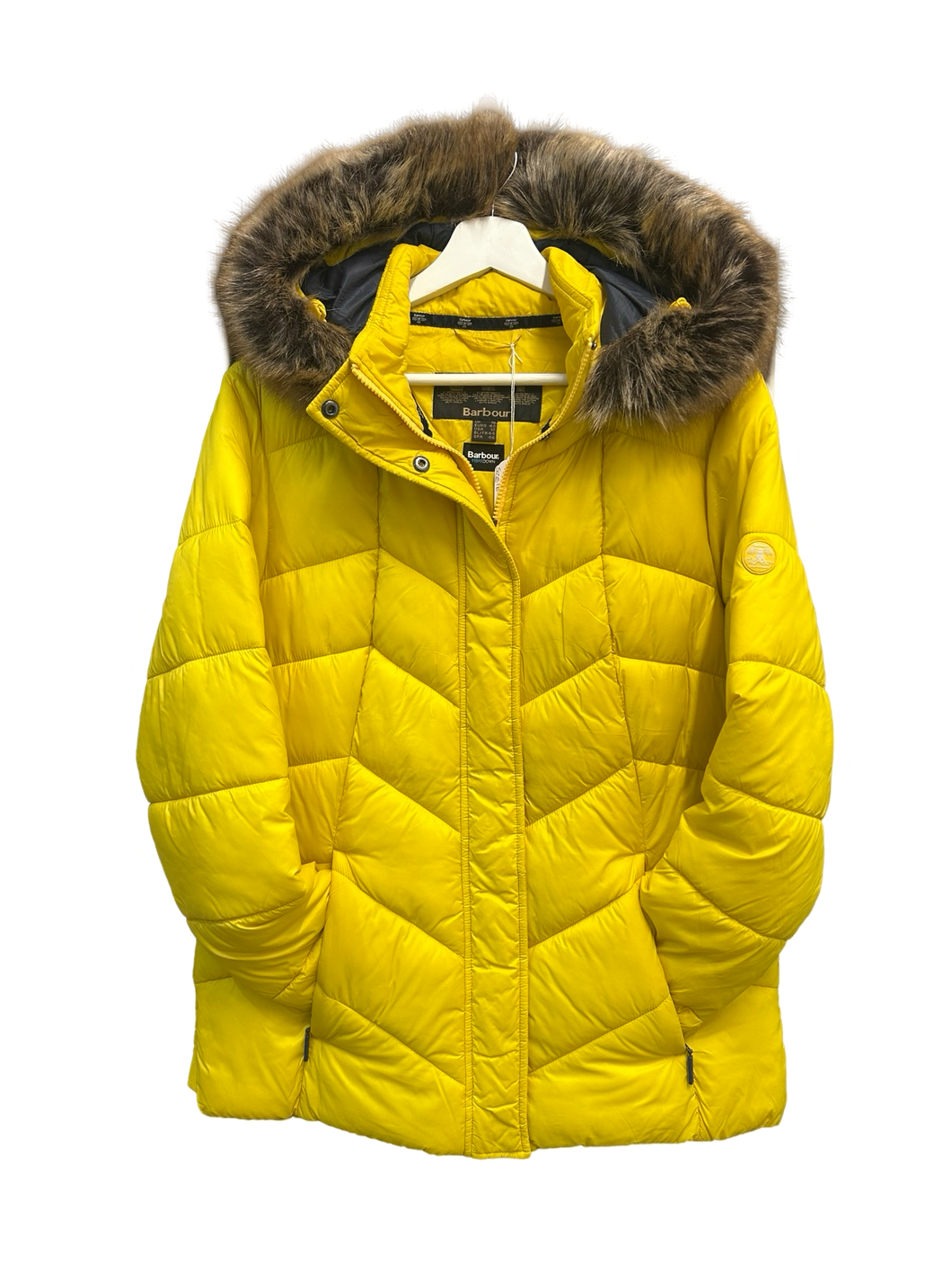 Barbour Downhall Quilted Hooded Jacket in Yellow UK16