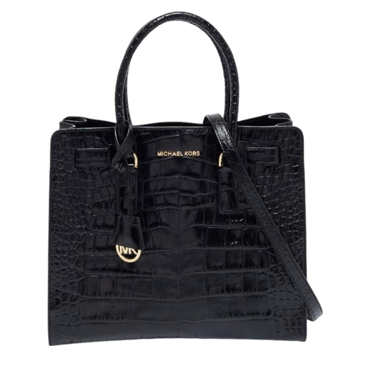 Michael Kors Black Croc Embossed Leather Dillon Tote Multiway Bag